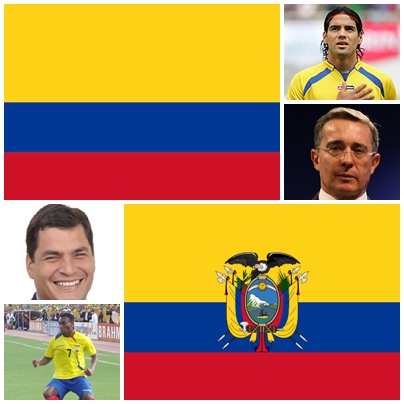 Arriba a la izquierda la bandera de Colombia al lado Falcao y el presidente